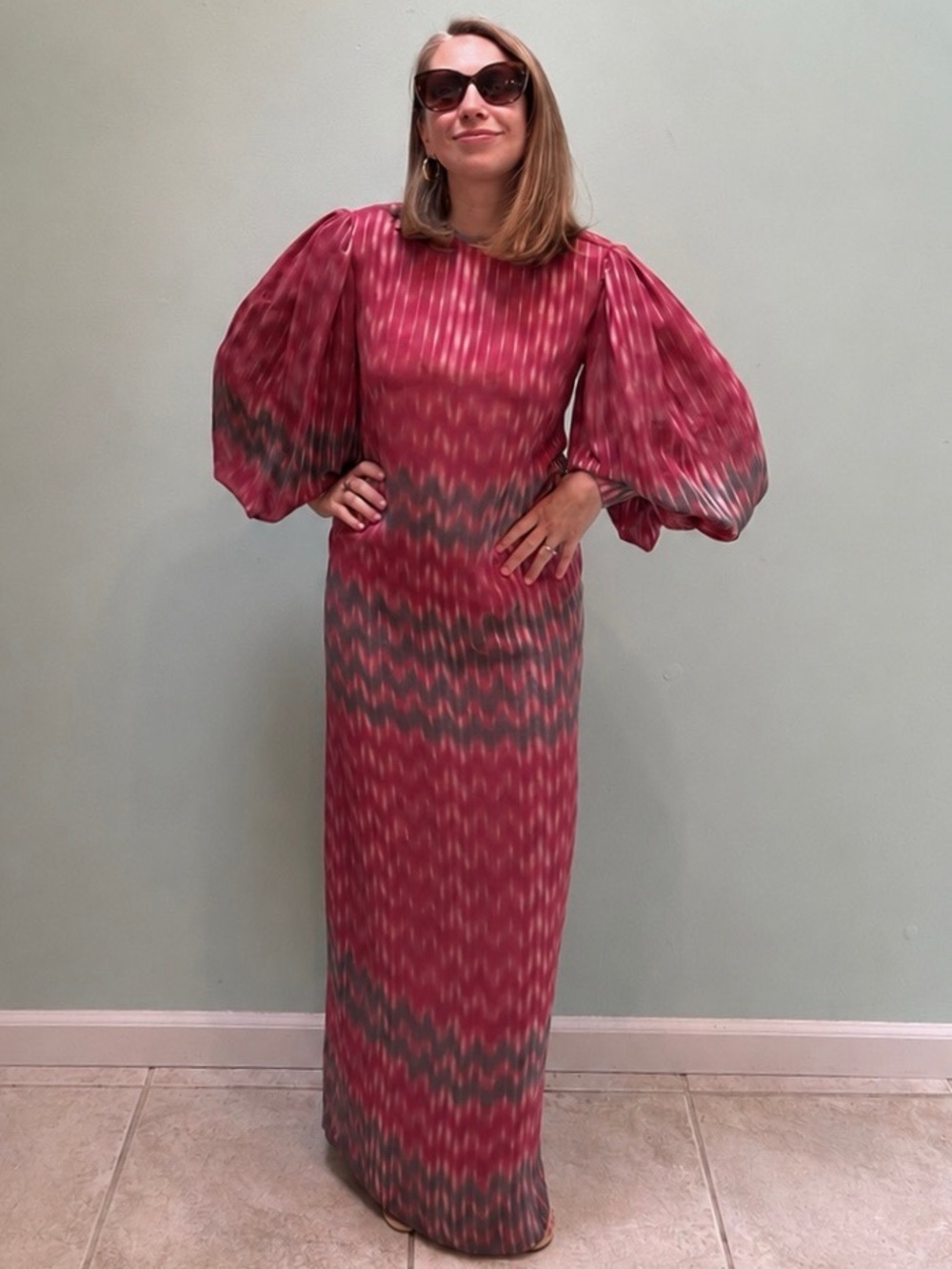 Hanae Mori, late 1970s. Balloon Sleeve Maxi Dress
